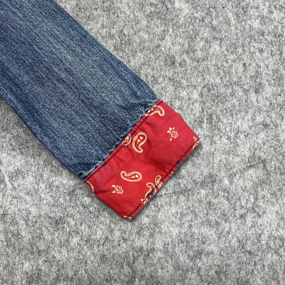 Levis Jacket Womens S Blue Denim Trucker Western Bandana Paisley Collar Cuffs - Picture 9 of 16